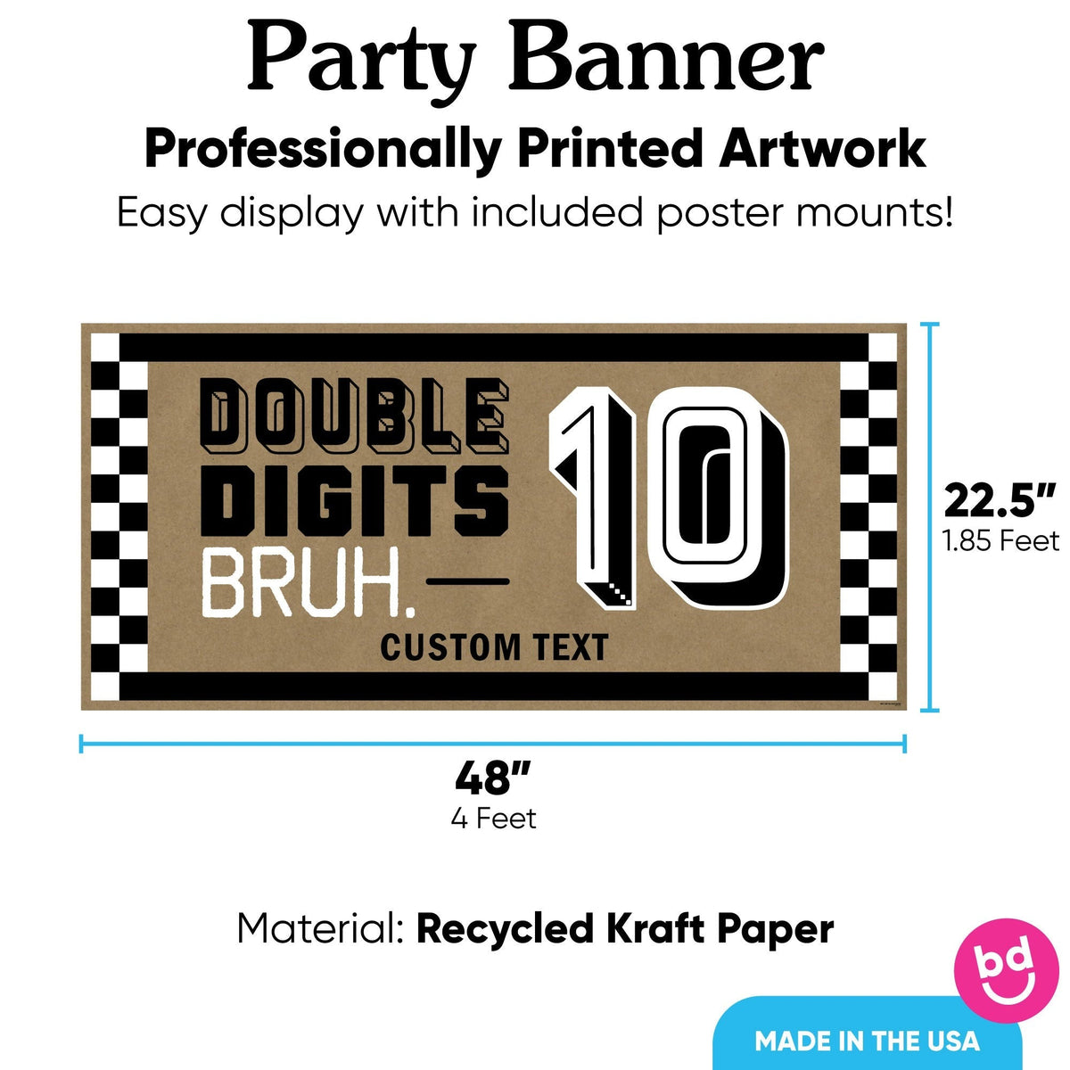 Custom Text 10th Birthday Bruh Kraft Banner