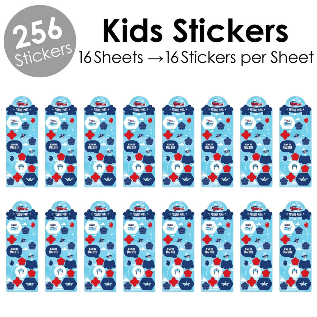 Taking Flight - Airplane - Vintage Plane Birthday Party Favor Kids Stickers - 16 Sheets - 256 Stickers