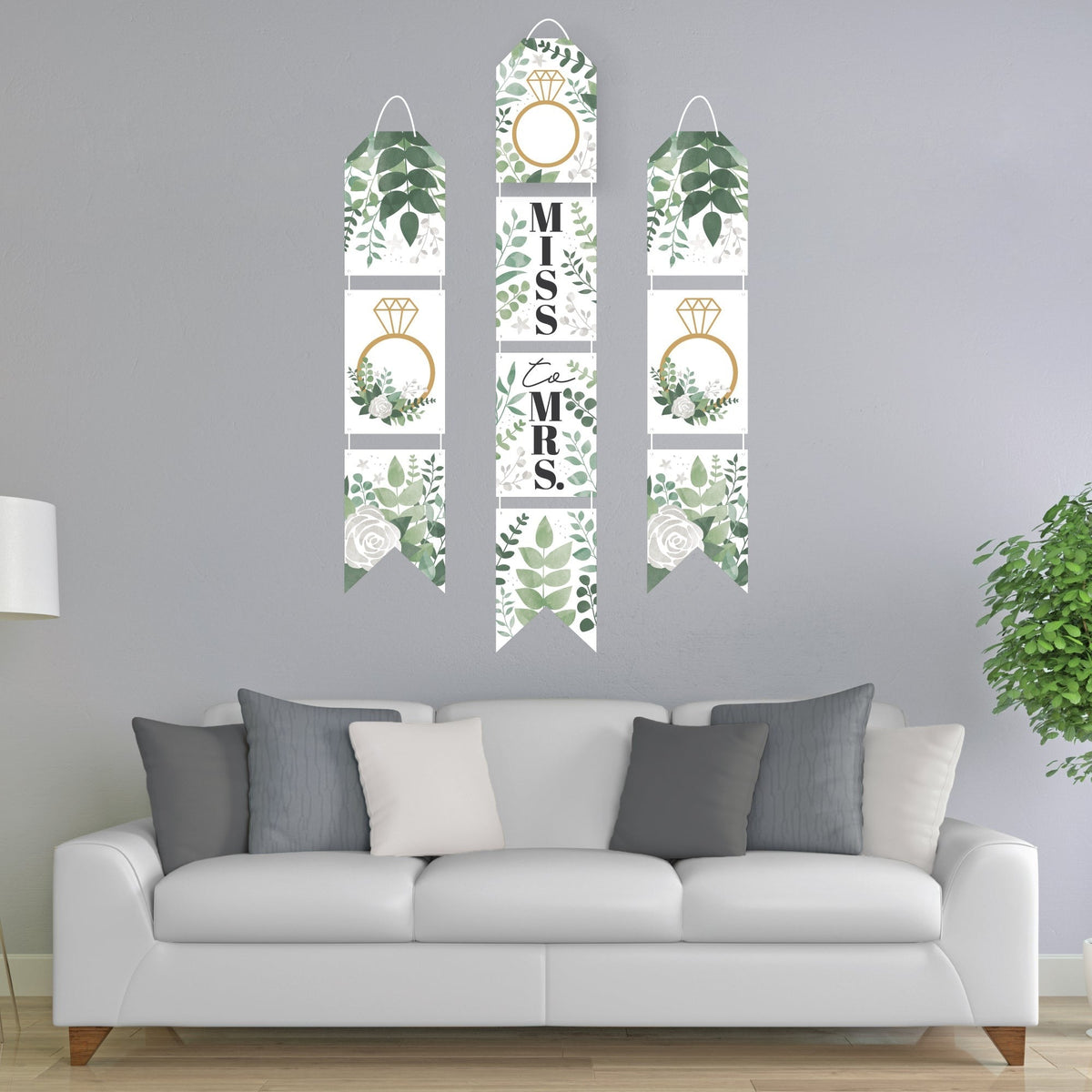 Boho Botanical Bride - Hanging Vertical Paper Door Banners - Greenery Bridal Shower and Wedding Party Wall Decoration Kit - Indoor Door Decor