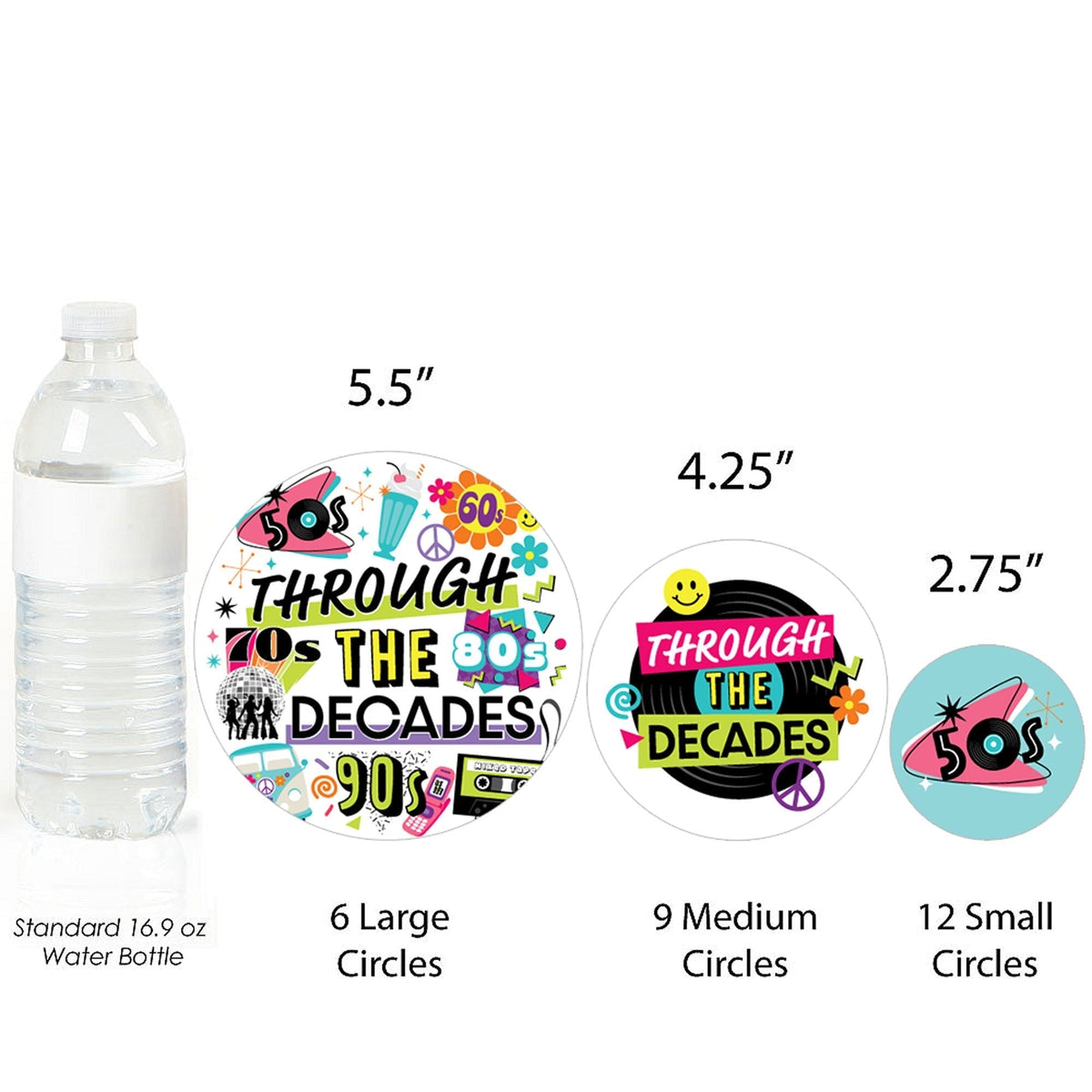 Through the Decades - 50s, 60s, 70s, 80s, and 90s Party Giant Circle Confetti - Party Decorations - Large Confetti 27 Count