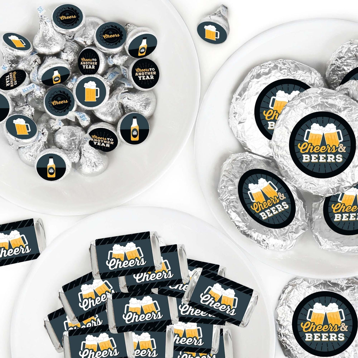 Cheers and Beers Happy Birthday - Mini Candy Bar Wrappers, Round Candy Stickers and Circle Stickers - Candy Favor Sticker Kit - 304 Pieces