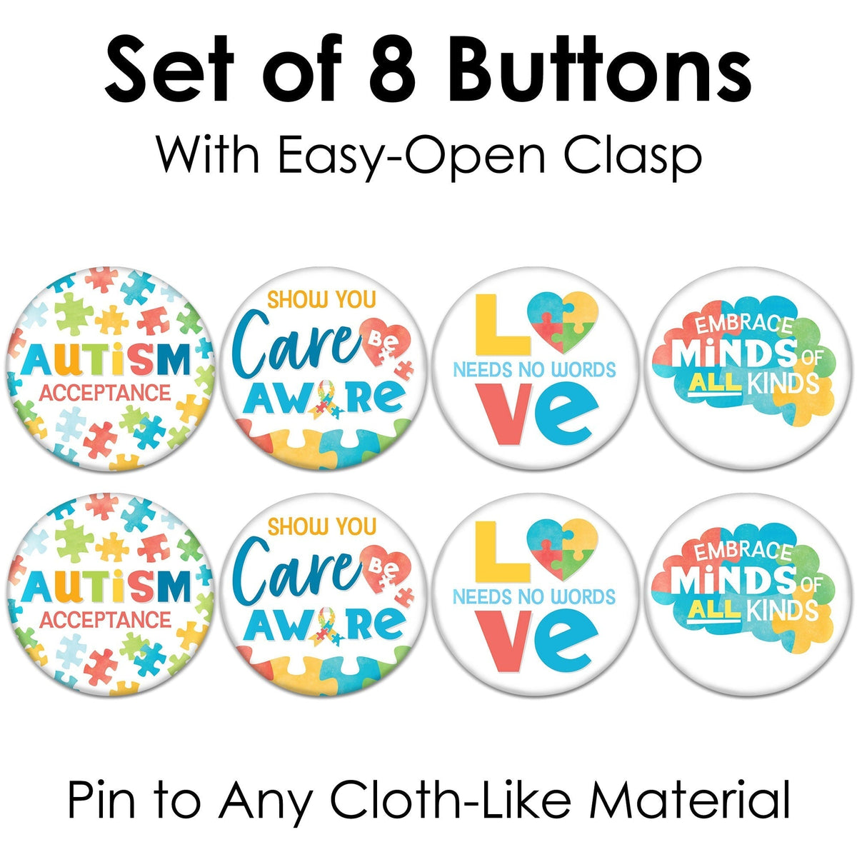 Autism Acceptance Pinback Buttons - 8 Ct
