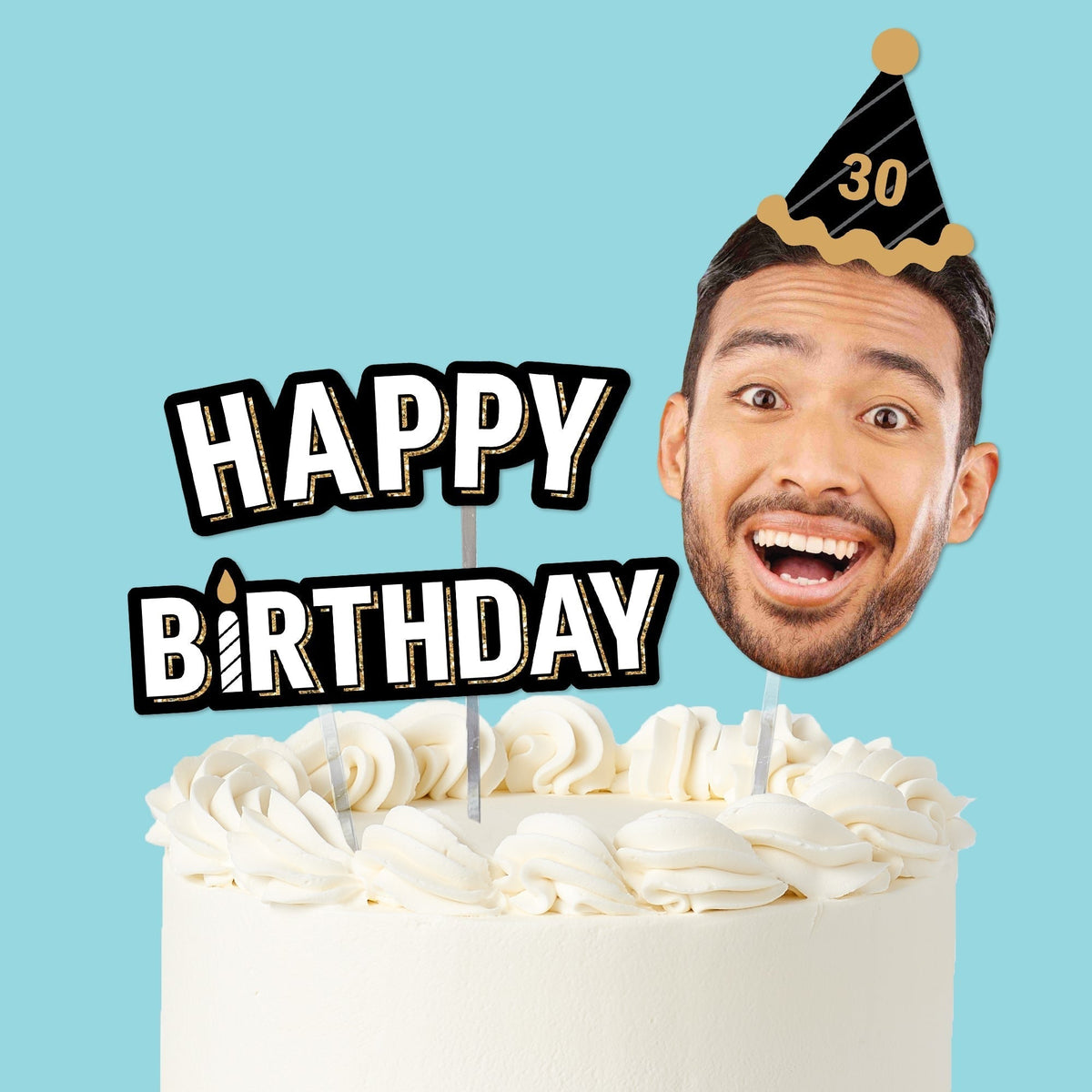 Custom Photo Happy Birthday Cake Topper - 3 Pc