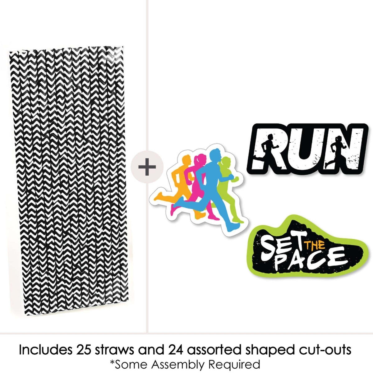 Set The Pace - Running - Paper Straw Decor - Track, Cross Country or Marathon Striped Decorative Straws - Set of 24
