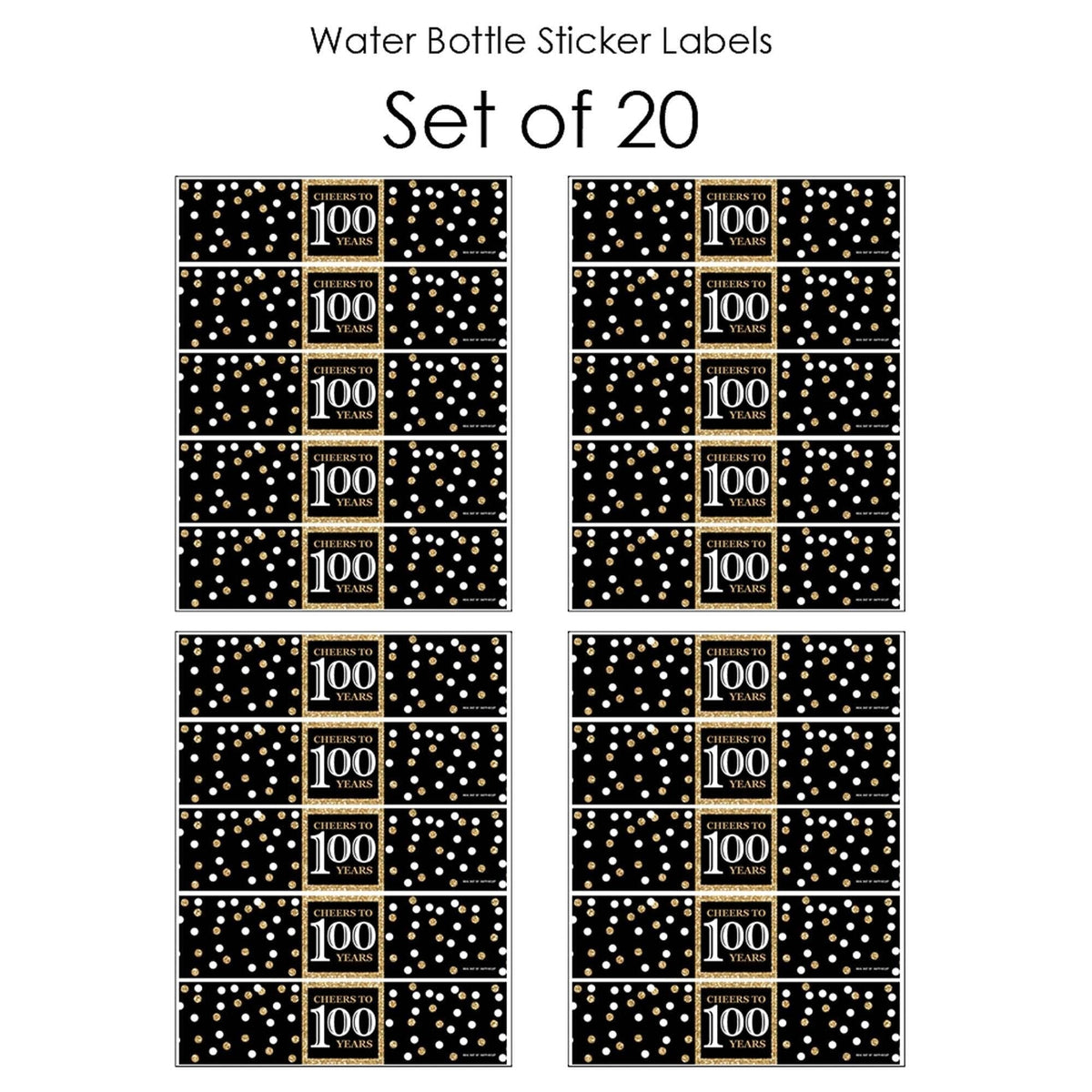 100th Birthday Party Water Bottle Sticker Labels - Set of 20