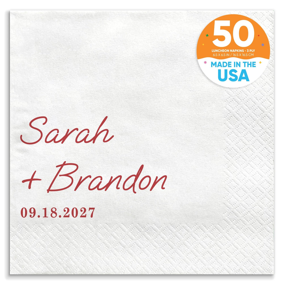 Custom Text - Cherry Red Simple Wedding Script Napkins