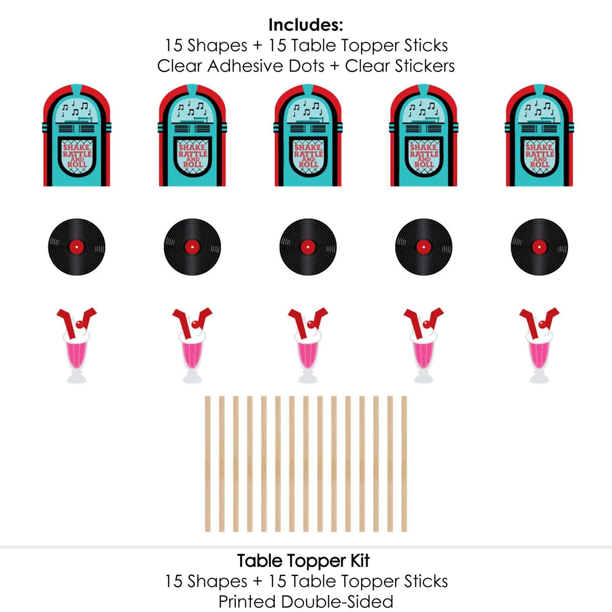 50's Sock Hop - 1950s Rock N Roll Party Centerpiece Sticks - Table Toppers - Set of 15