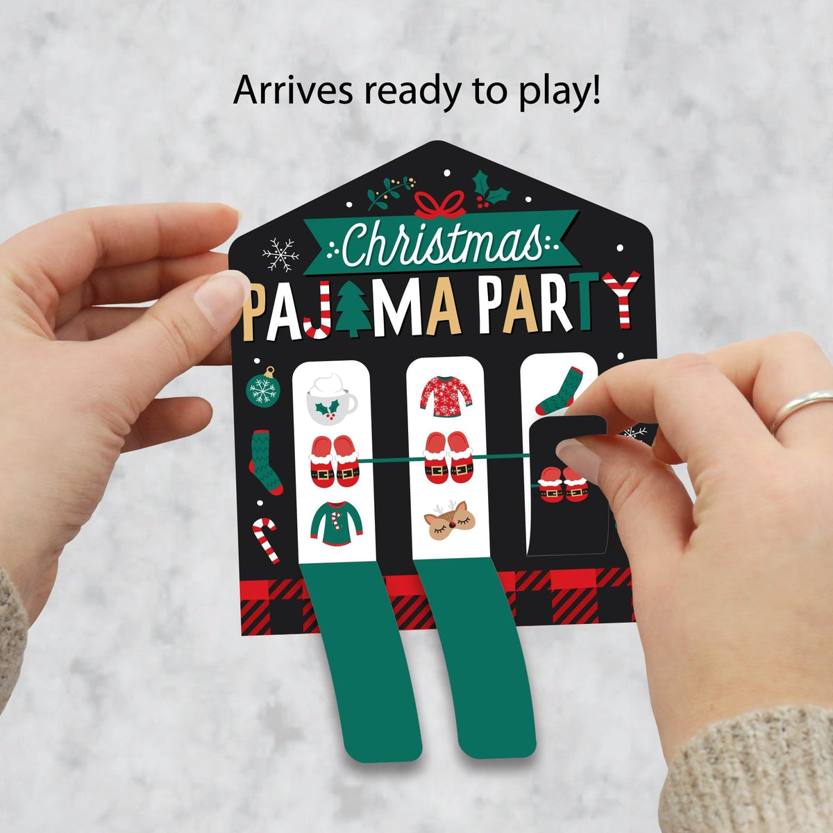 Christmas Pajamas - Holiday Plaid PJ Party Game Pickle Cards - Pull Tabs 3-in-a-Row - Set of 12
