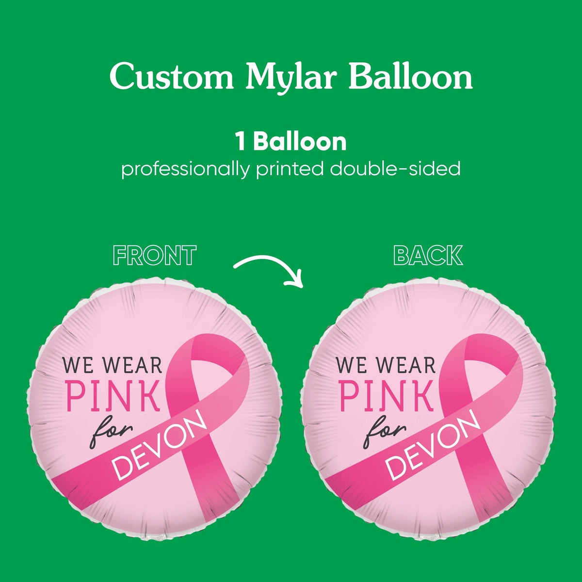Custom Text Balloon - Breast Cancer Awareness - Double Sided - 1 Ct