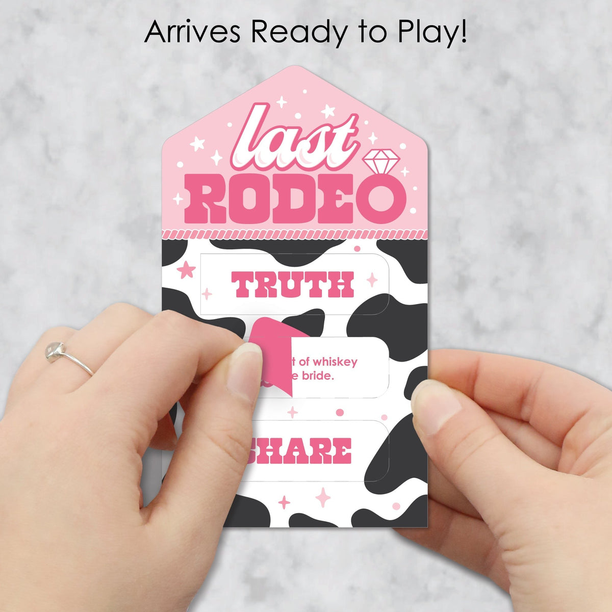 Last Rodeo - Pink Cowgirl Bachelorette Party Game Pickle Cards - Truth, Dare, Share Pull Tabs - Set of 12