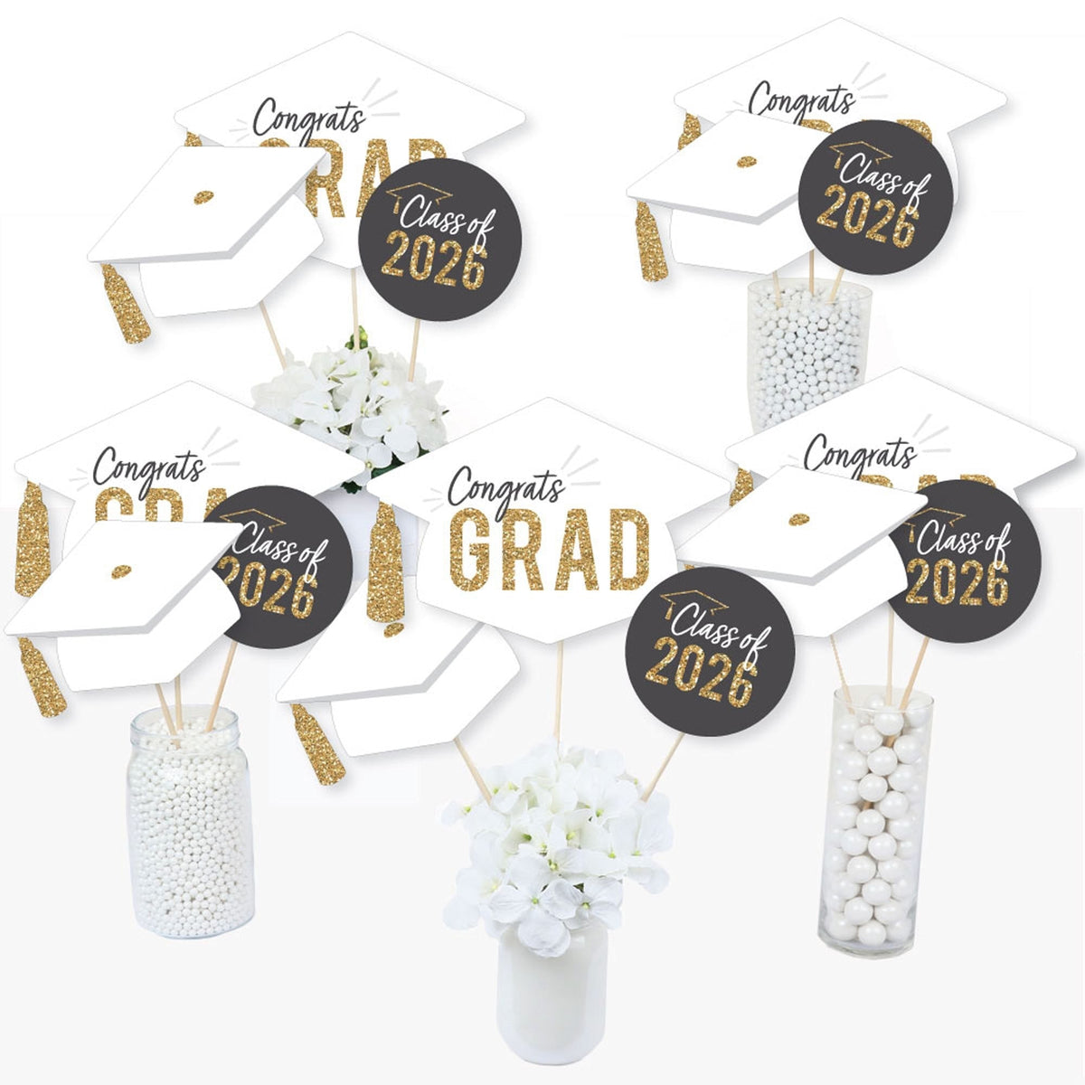White & Gold Grad Table Toppers - 15 Ct