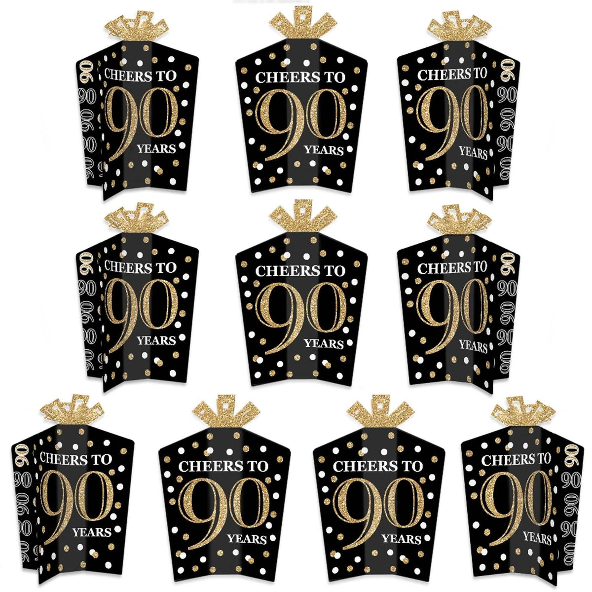 Adult 90th Birthday - Gold - Table Decorations - Birthday Party Fold and Flare Centerpieces - 10 Count