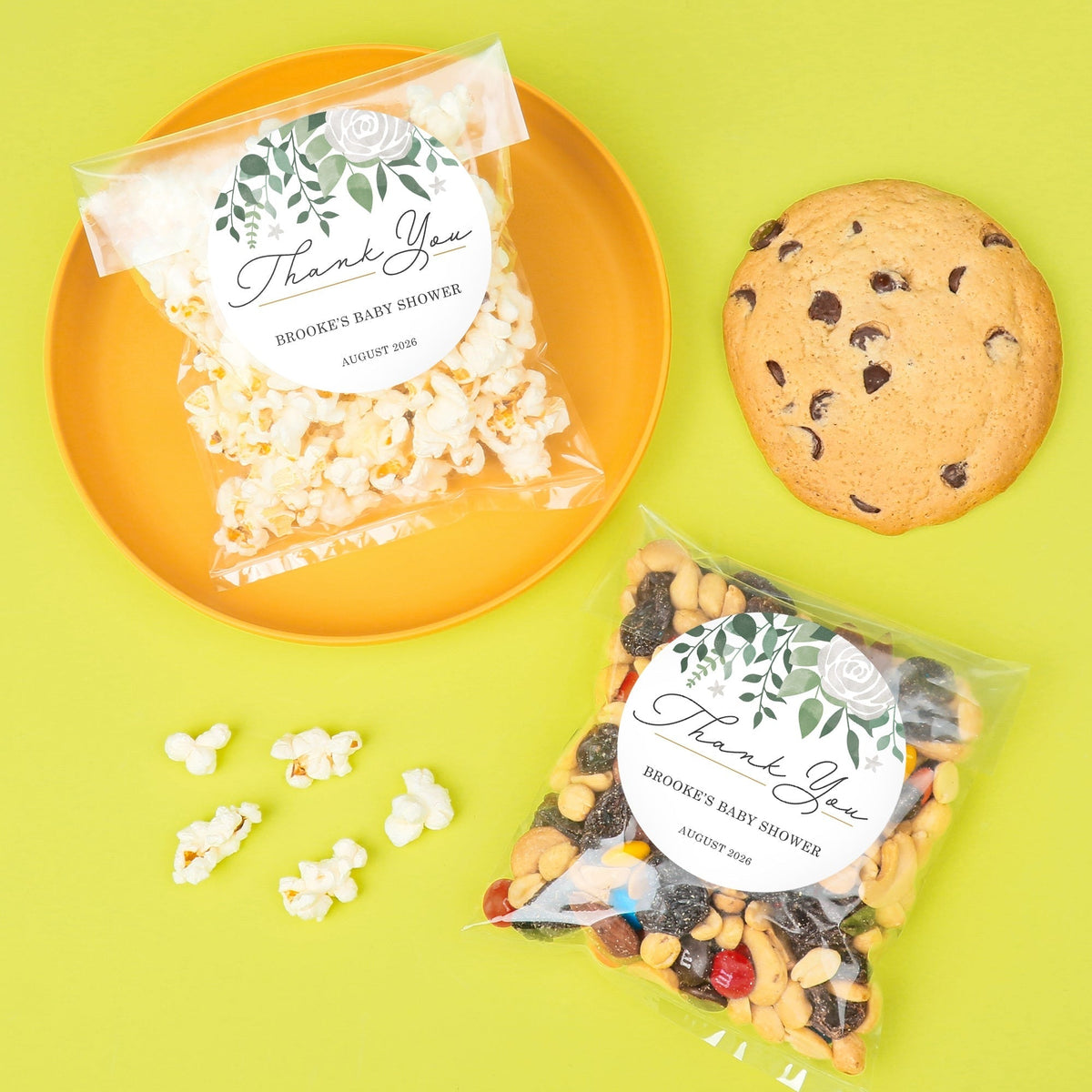 Custom Text Stickers & Clear Cookie Bags - Boho Botanical