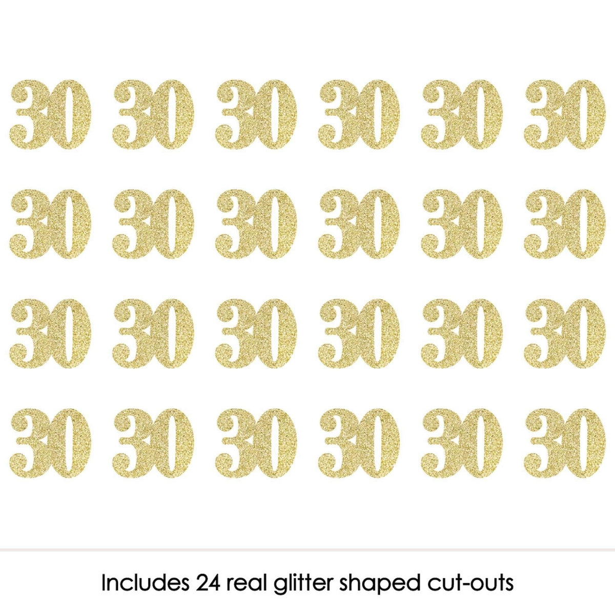 Gold Glitter 30 - No-Mess Real Gold Glitter Cut-Out Numbers - 30th Birthday Party Confetti - Set of 24