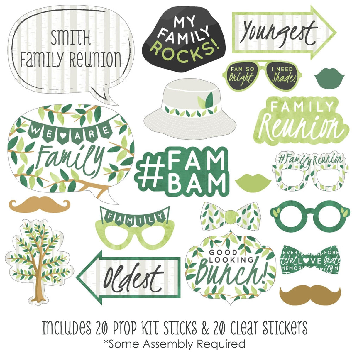 Family Tree Reunion - Family Gathering Party Photo Booth Props Kit - 20 Count