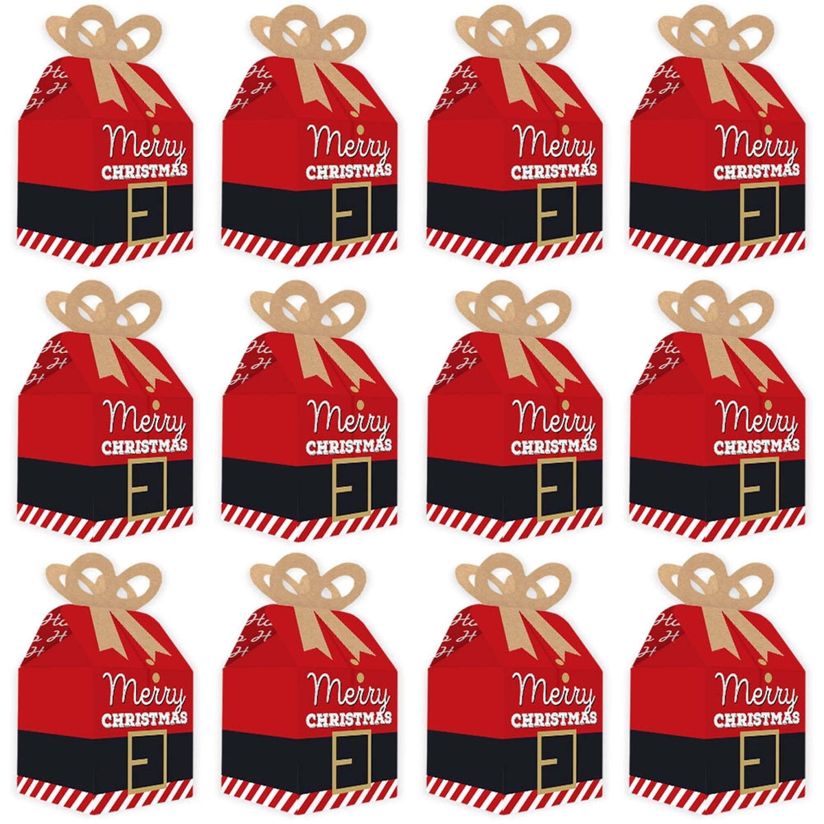 Jolly Santa Claus - Square Favor Gift Boxes - Christmas Party Bow Boxes - Set of 12