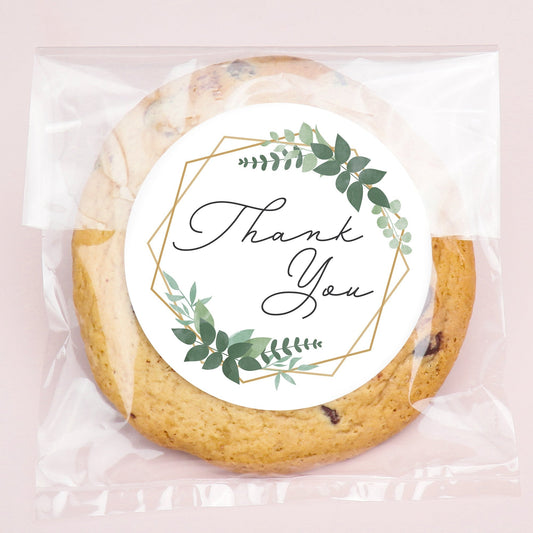 Boho Botanical Thank You Wedding Stickers & Clear Cookie Bags - 25 Ct