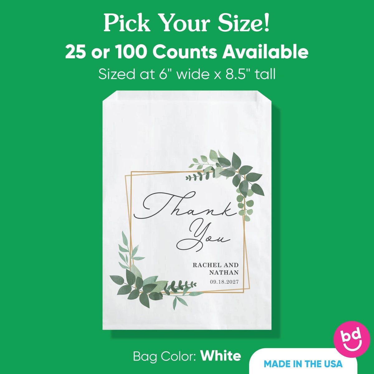 Custom Text Paper Treat Bags - Boho Botanical - 100 Ct
