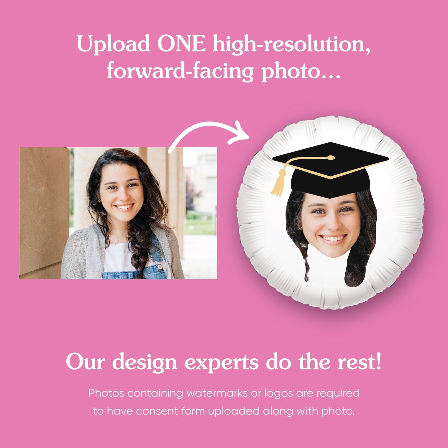Personalized Fun Face Grad Cap Balloon - Double Sided - 1 Ct