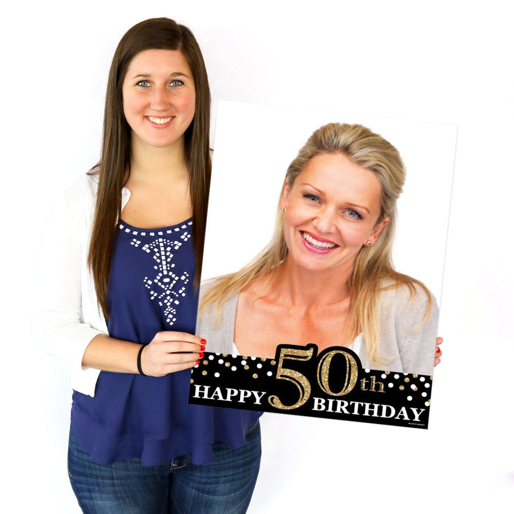 Adult 50th Birthday - Gold - Photo Yard Sign - Birthday Party Decorations