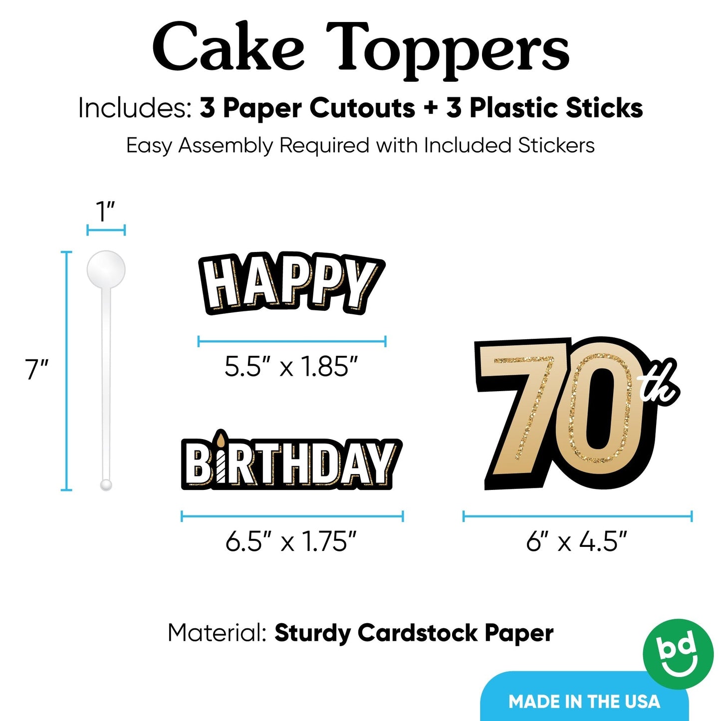 70th Birthday Cake Topper - 3 Pc