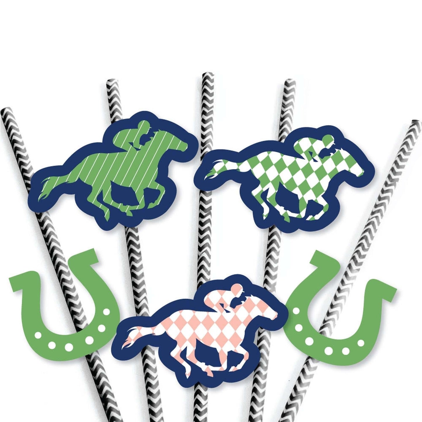 Kentucky Horse Derby - Paper Straw Decor - Horse Race Party Striped Decorative Straws - Set of 24