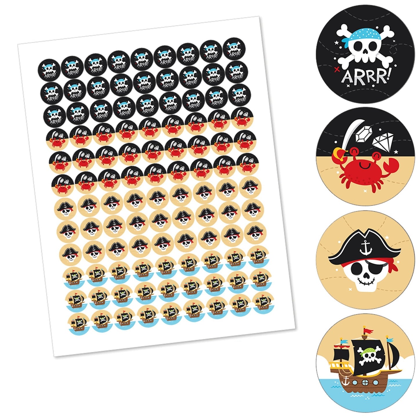 Pirate Ship Adventures - Skull Birthday Party Round Candy Sticker Favors - Labels Fit Chocolate Candy (1 sheet of 108)