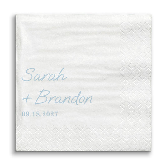 Custom Text - Dusty Blue Simple Wedding Script Napkins