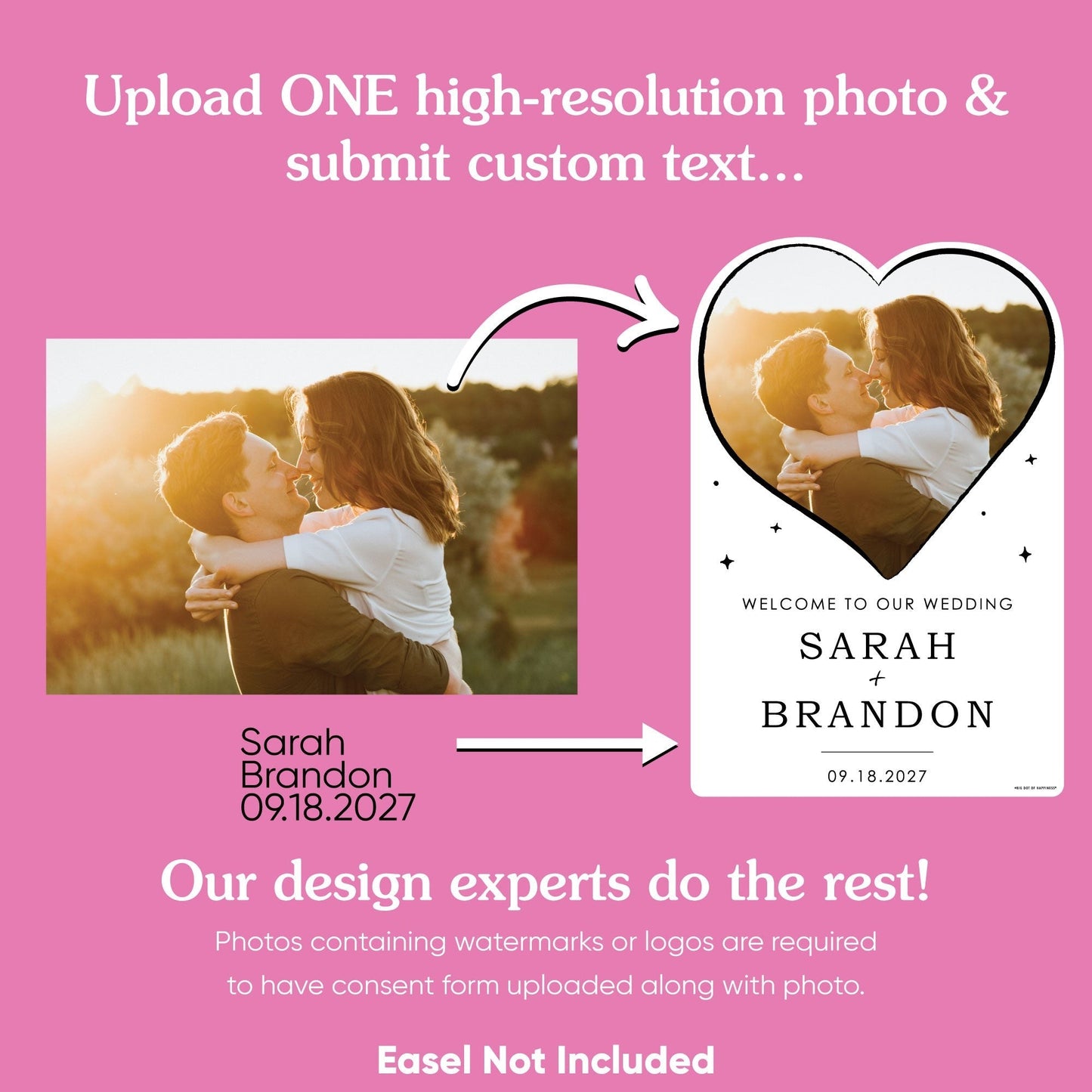 Personalized Photo Wedding Hearts Welcome Sign (Select Your Size)