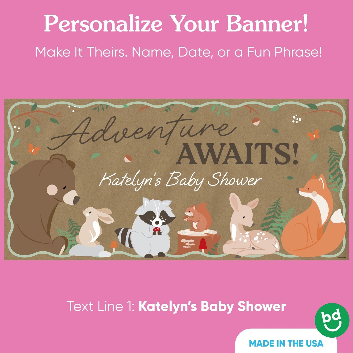 Custom Text Woodland Animals Kraft Banner