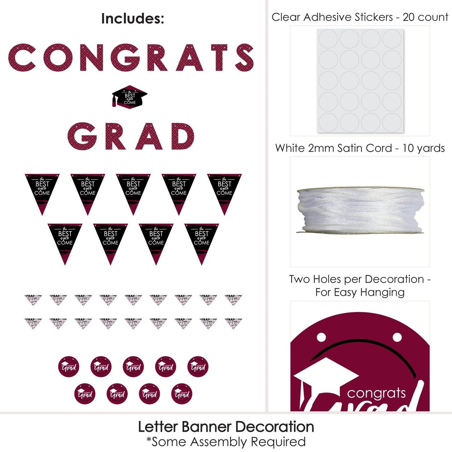 Maroon Grad - Best is Yet to Come - Maroon Graduation Party Letter Banner Decoration - 36 Banner Cutouts and Congrats Grad Banner Letters