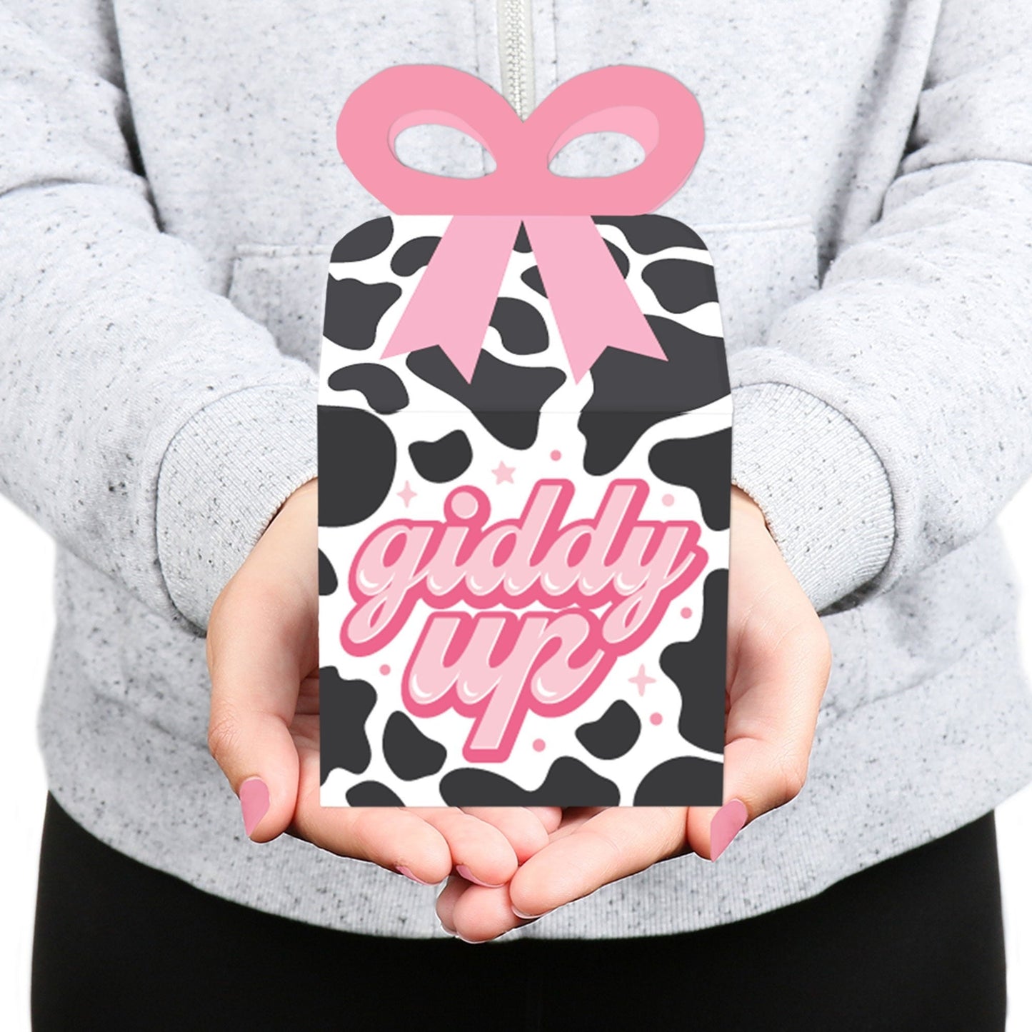 Rodeo Cowgirl - Square Favor Gift Boxes - Pink Western Party Bow Boxes - Set of 12