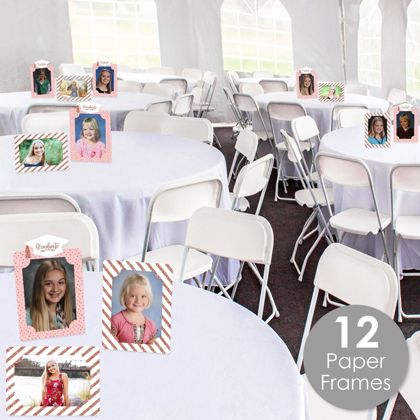 Rose Gold Grad - Graduation Party 4x6 Picture Display - Paper Photo Frames - Set of 12