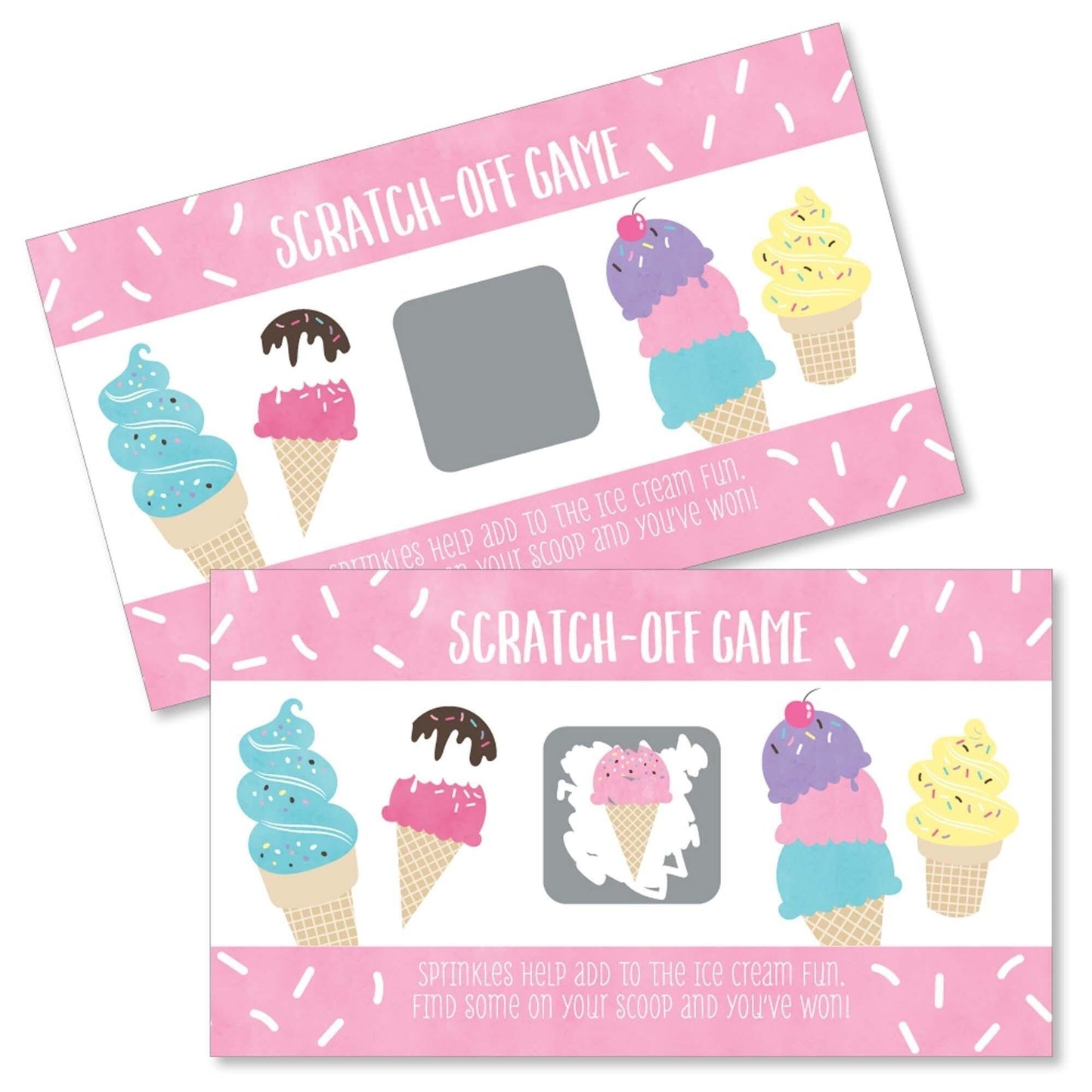 Scoop Up The Fun - Ice Cream - Sprinkles Party Game Scratch Off Cards - 22 ct