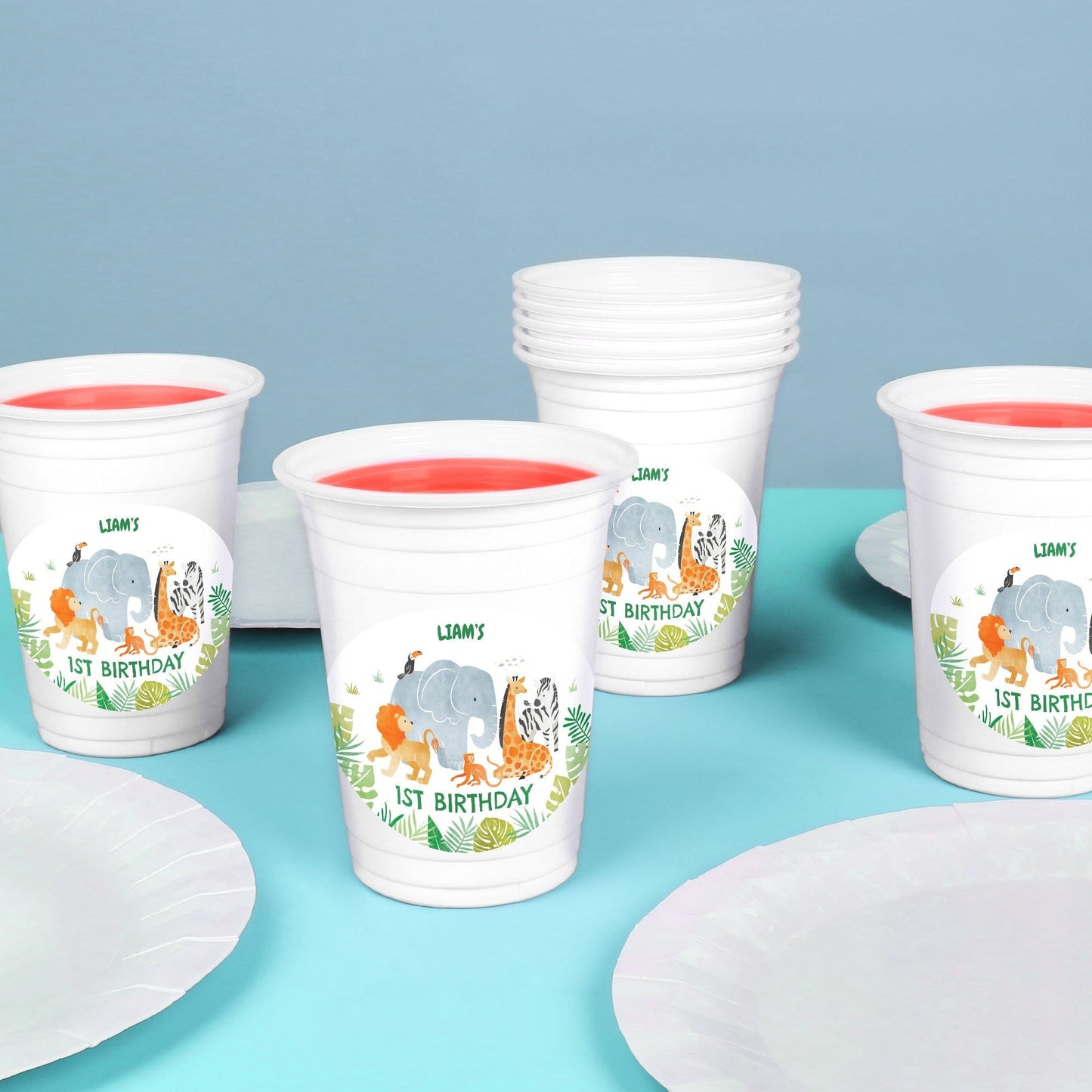 Custom Text Party Cups - Safari Animals - 16 Ct