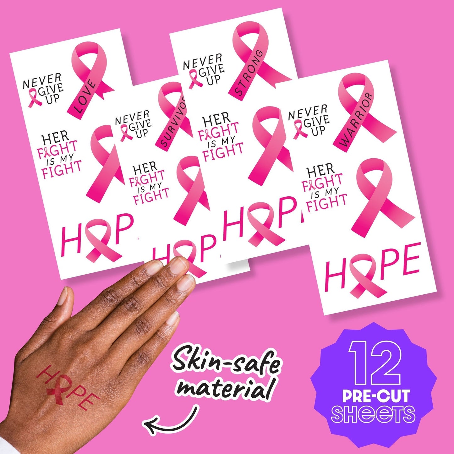Breast Cancer Awareness Temporary Tattoos - 60 Ct