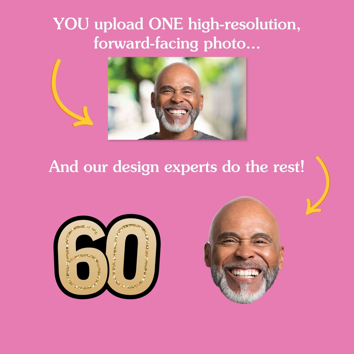 Custom 60th Birthday Face Cutout Straw Decor - 24 Ct