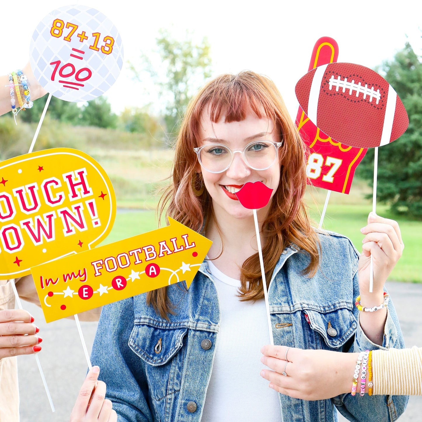 Funny In My Football Era - Red and Gold Sports Party Photo Booth Props Kit - 10 Piece