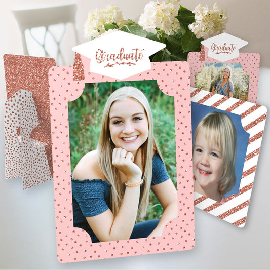 Rose Gold Grad - Graduation Party 4x6 Picture Display - Paper Photo Frames - Set of 12