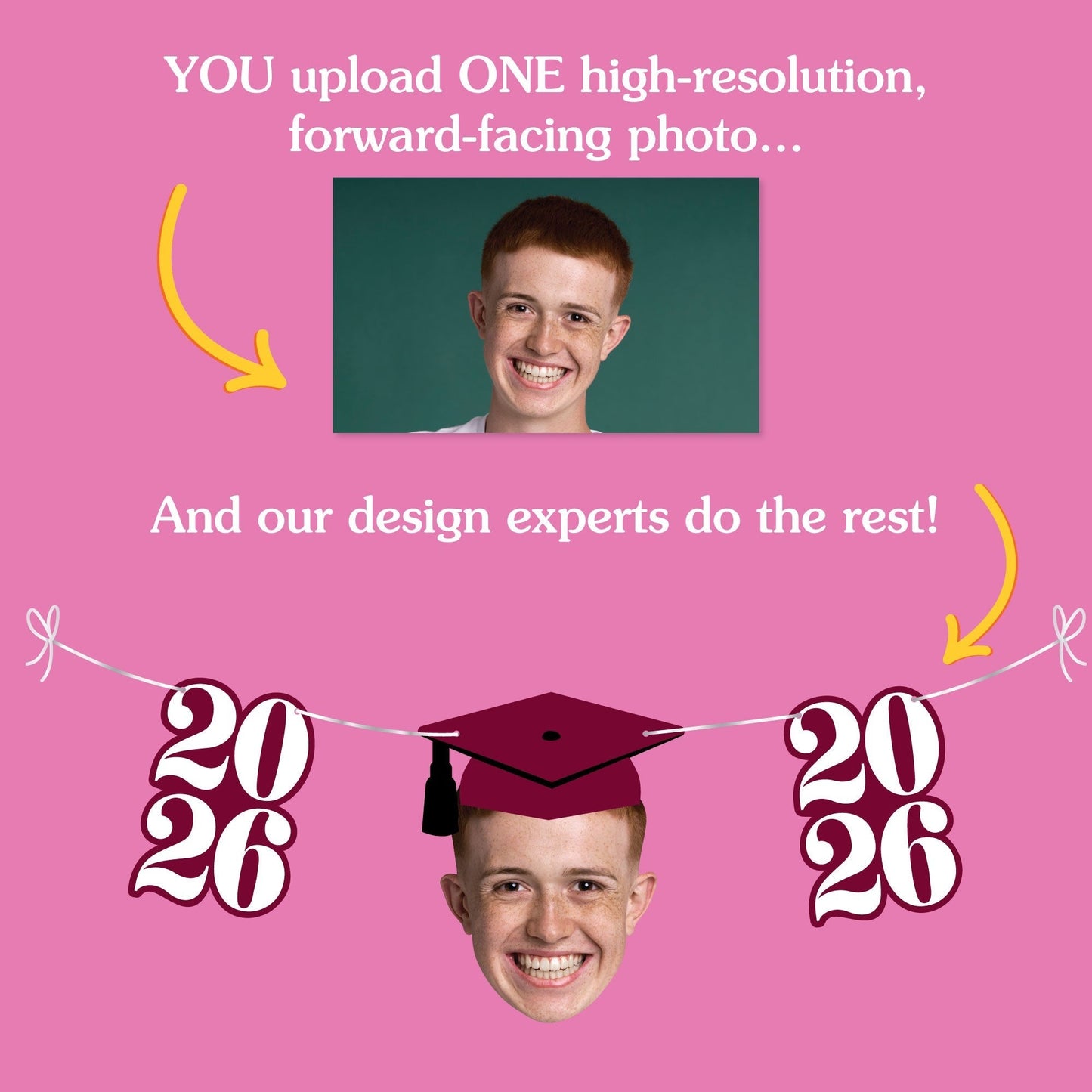 Custom Face Maroon Graduation Garland Banner