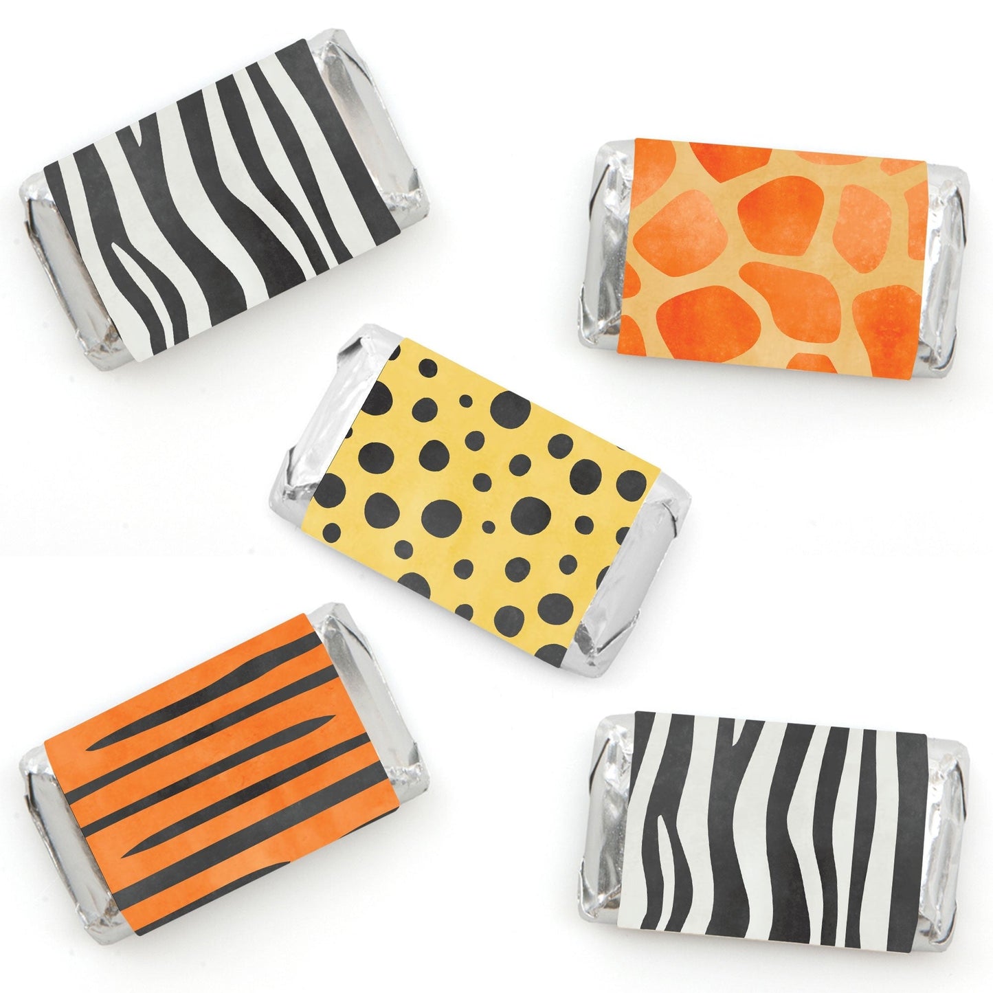 Safari Animal Prints Mini Candy Bar Wrapper Stickers - 40 Ct