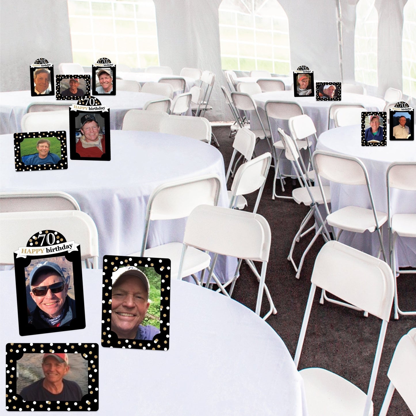 Adult 70th Birthday - Gold - Birthday Party 4x6 Picture Display - Paper Photo Frames - Set of 12