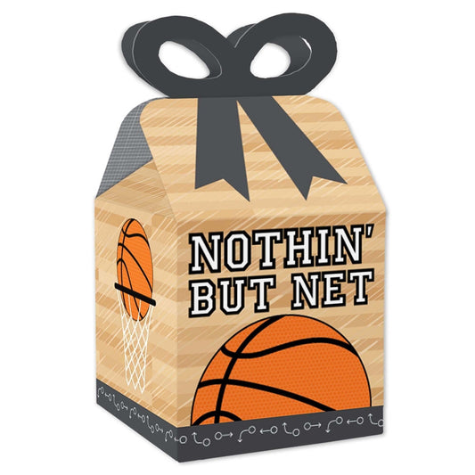 Nothin' But Net - Basketball - Square Favor Gift Boxes - Baby Shower or Birthday Party Bow Boxes - Set of 12