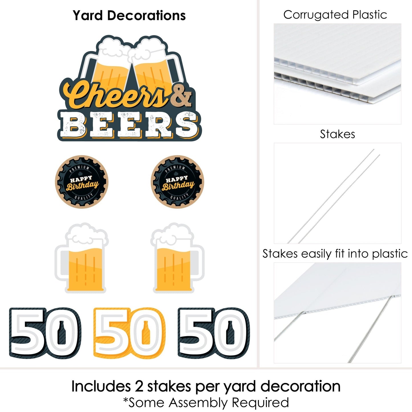 Cheers and Beers to 50 Years - Yard Sign and Outdoor Lawn Decorations - 50th Birthday Party Yard Signs - Set of 8