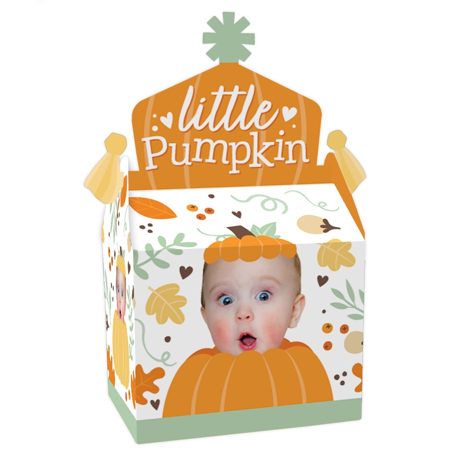 Custom Photo Little Pumpkin - Fall Birthday Treat Box Party Favors - Fun Face Goodie Gable Boxes - Set of 12