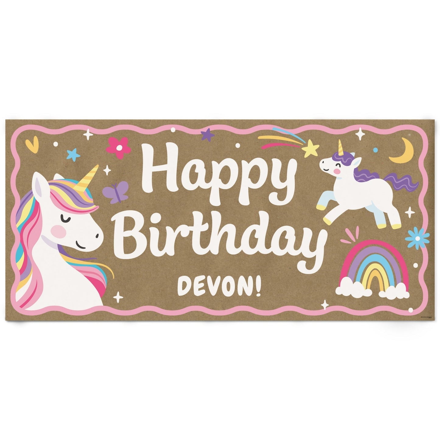 Custom Text Unicorn Birthday Kraft Banner