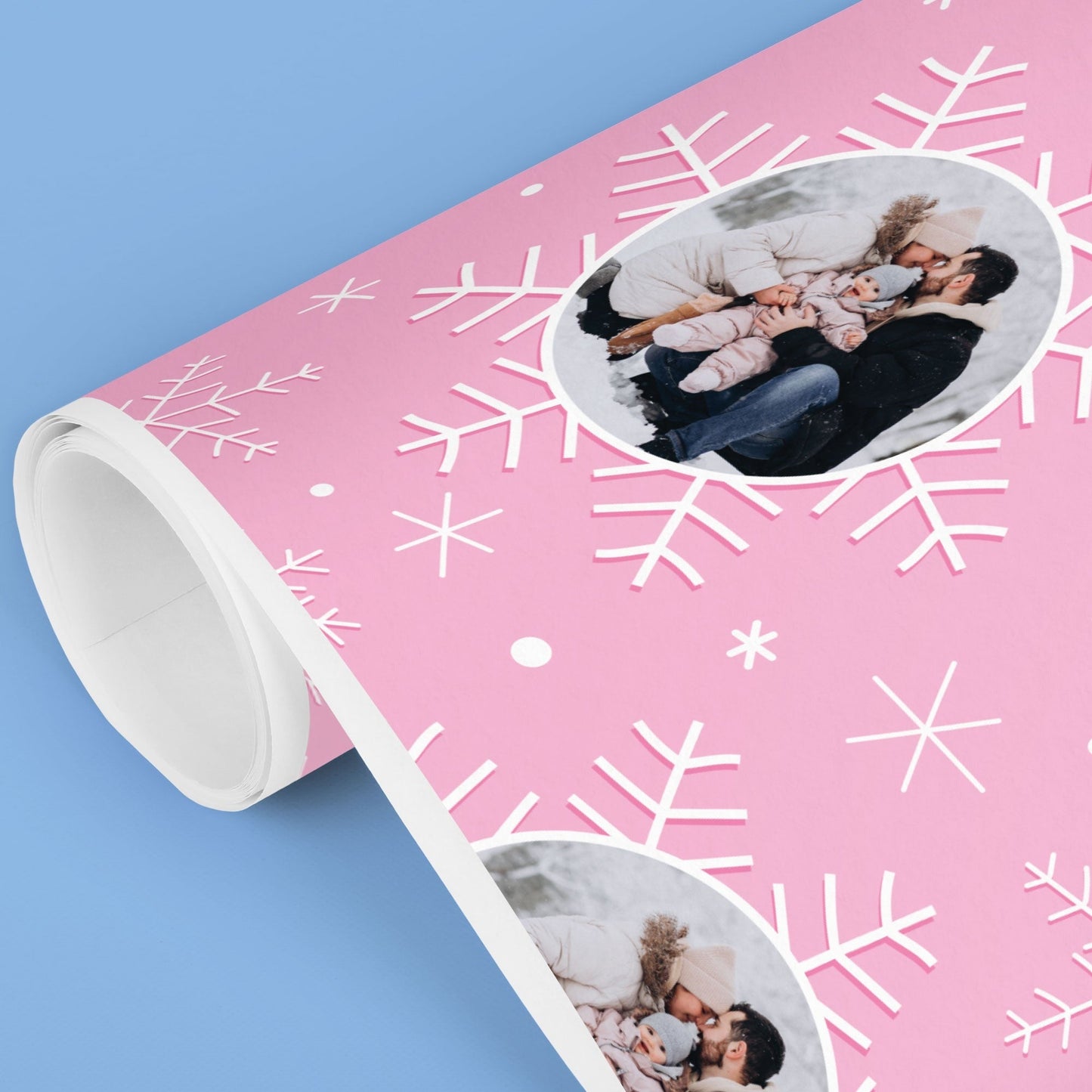 Custom Photo Wrapping Paper - Pink Snowflakes