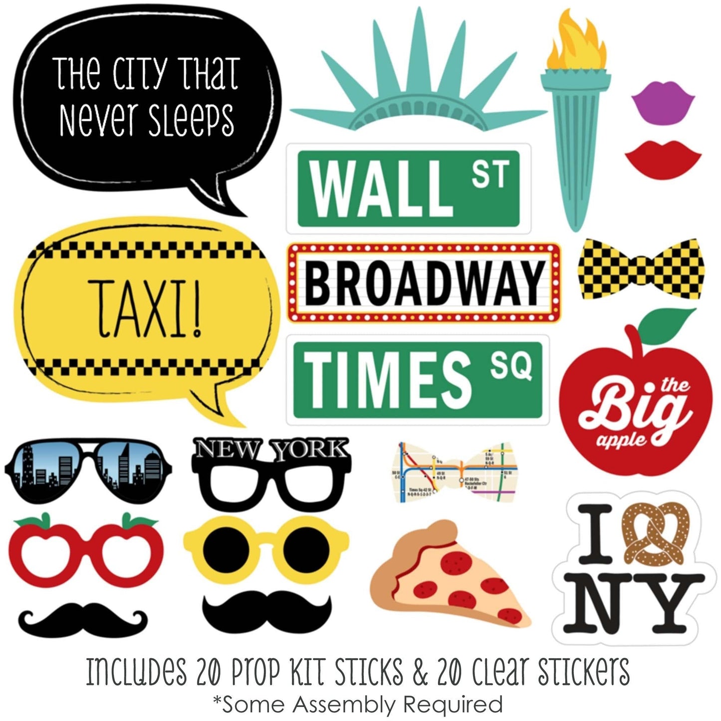 New York - NYC Cityscape Photo Booth Props - 20 Count