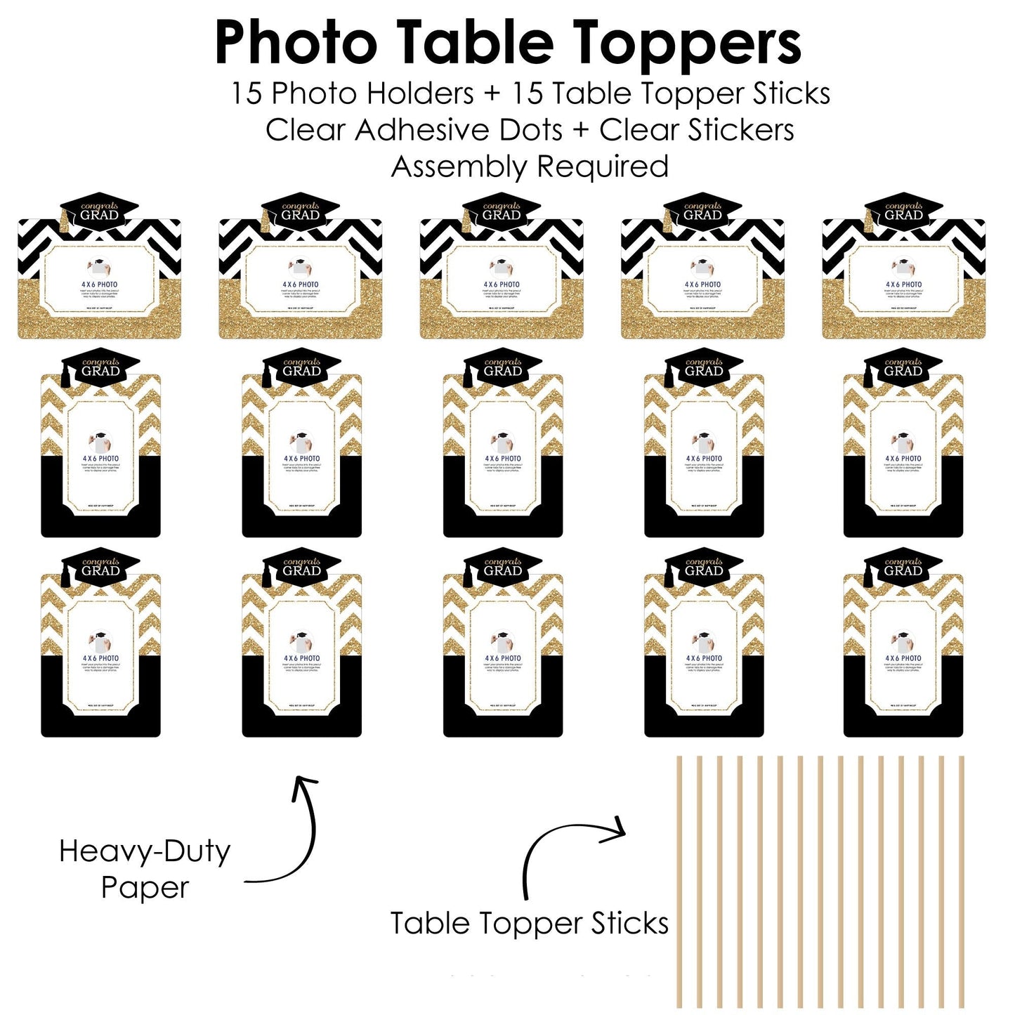 Tassel Worth The Hassle - Gold - Graduation Party Picture Centerpiece Sticks - Photo Table Toppers - 15 Pieces