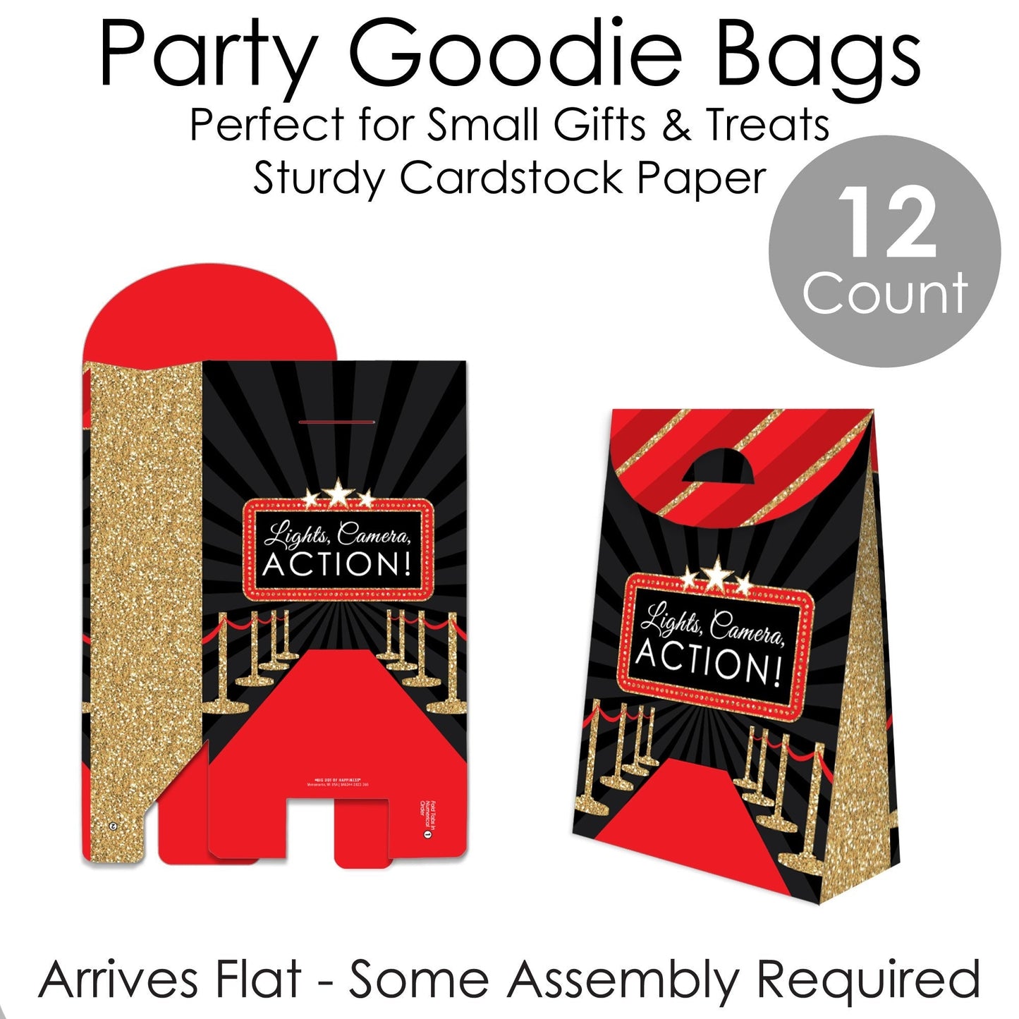 Red Carpet - Movie Night Gift Favor Bags - Party Goodie Boxes - Set of 12